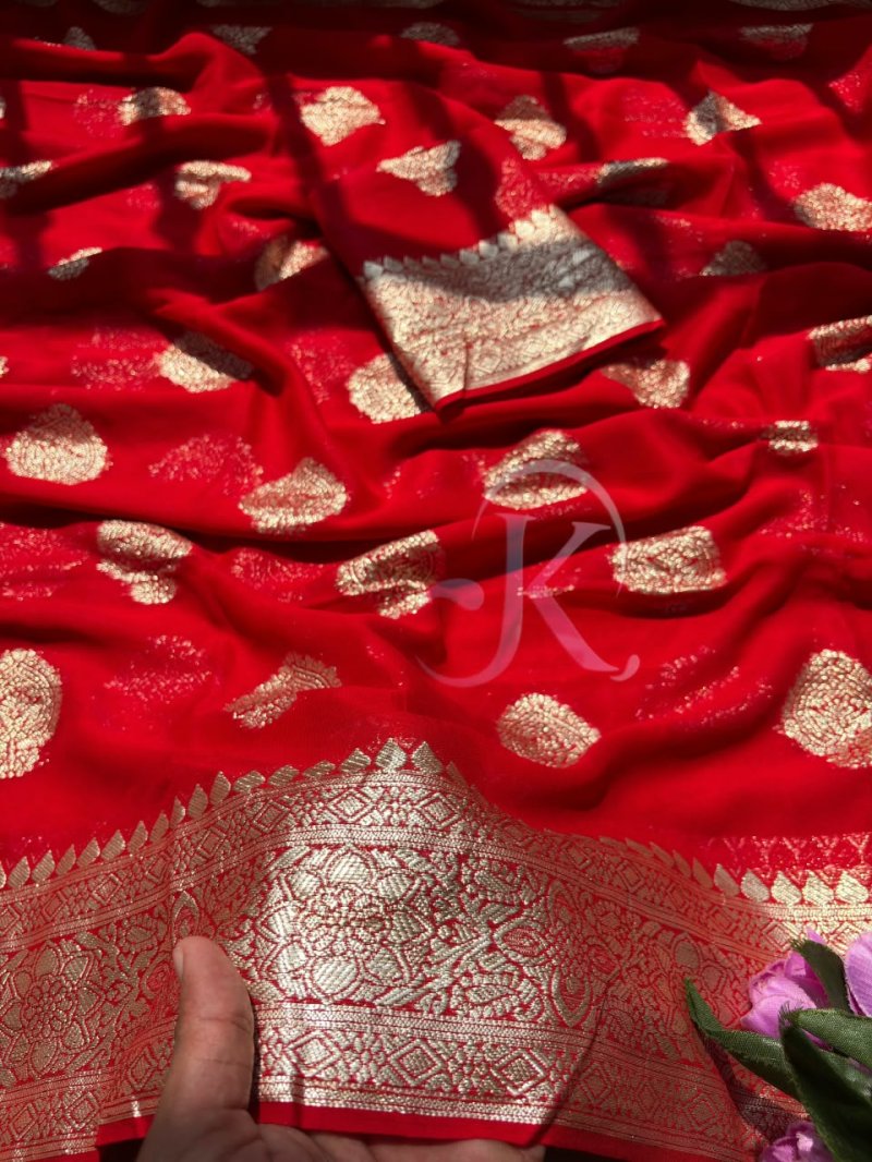 Jk 470 Georgette Viscose Weaving Border Saree